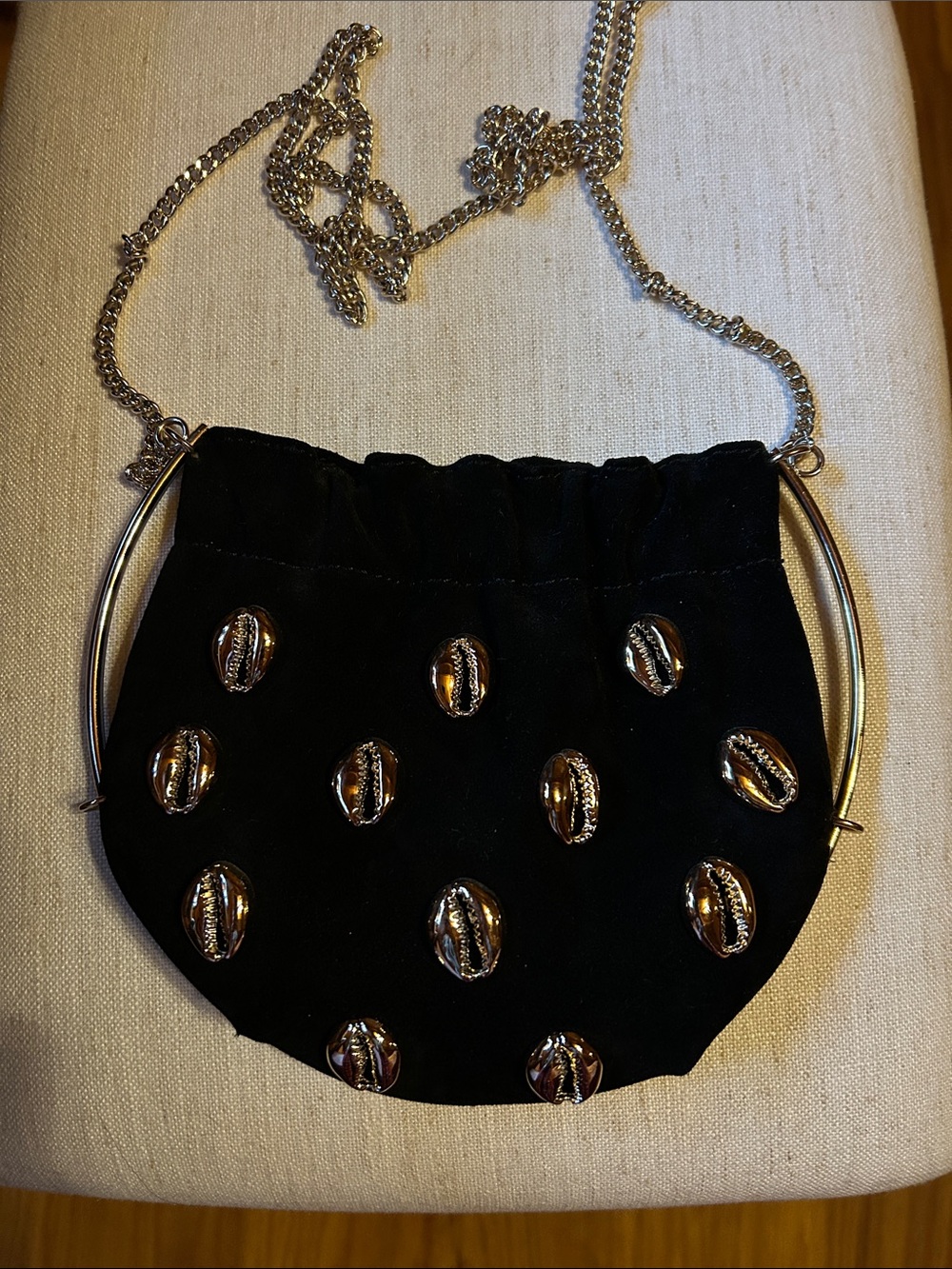 Zara Black Velvet Mini Crossbody with Gold Shell Studs